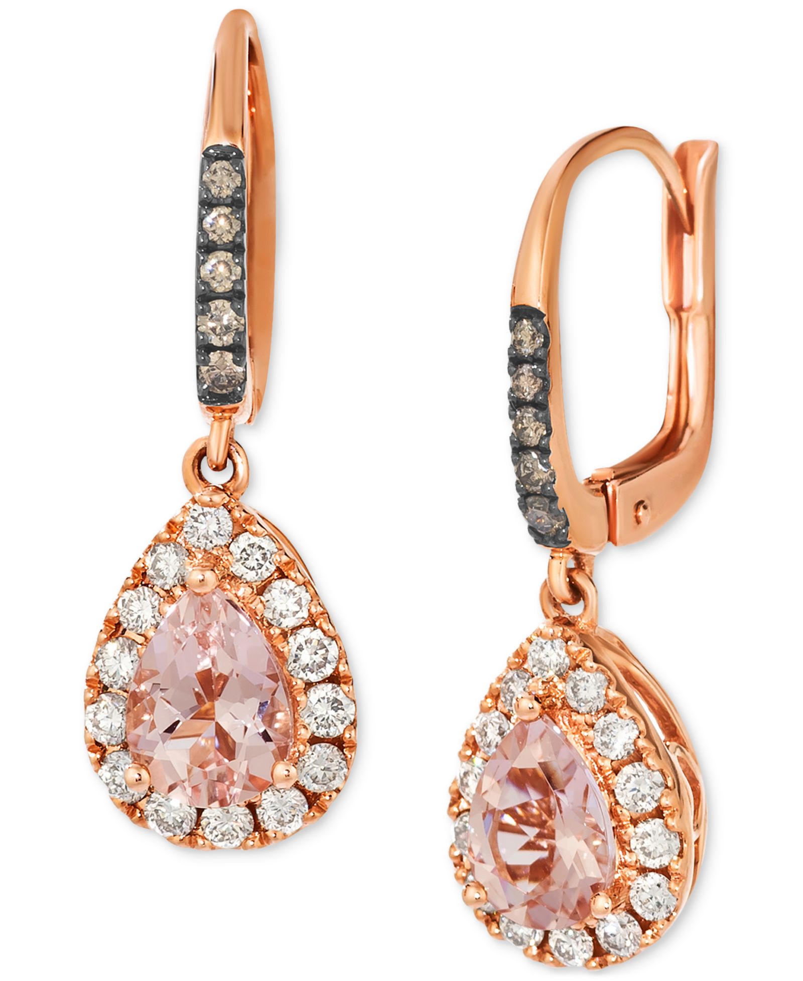 Серьги-капли Le Vian с розовым морганитом, голубым топазом и шоколадным бриллиантом в 14k Strawberry Gold