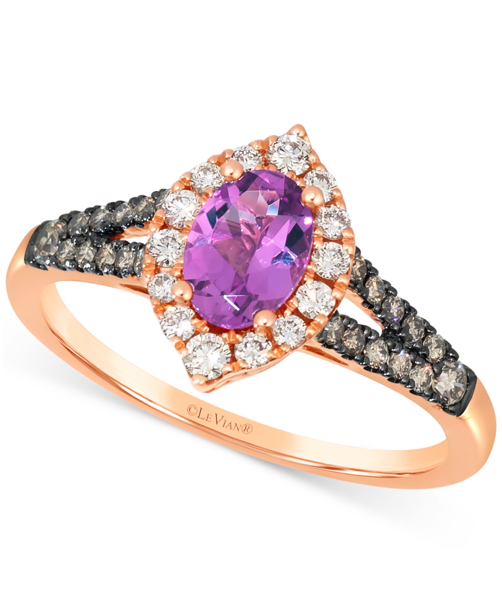 Кольцо Le Vian® Grape Amethyst & Diamond Halo Split Shank в 14k Rose Gold