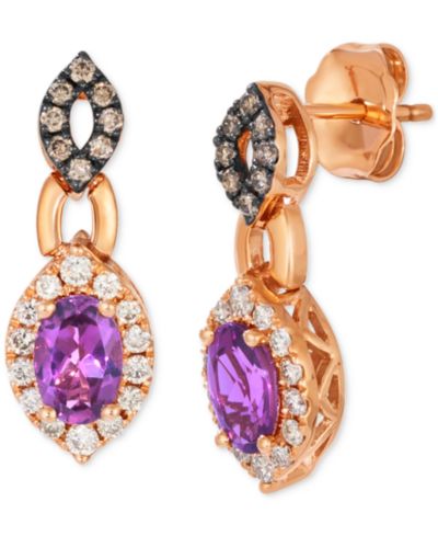 Le Vian® Grape Amethyst (7/8 ct. t.w.) & Diamond (1/3 ct. t.w.) Halo Drop Earrings in 14k Rose Gold