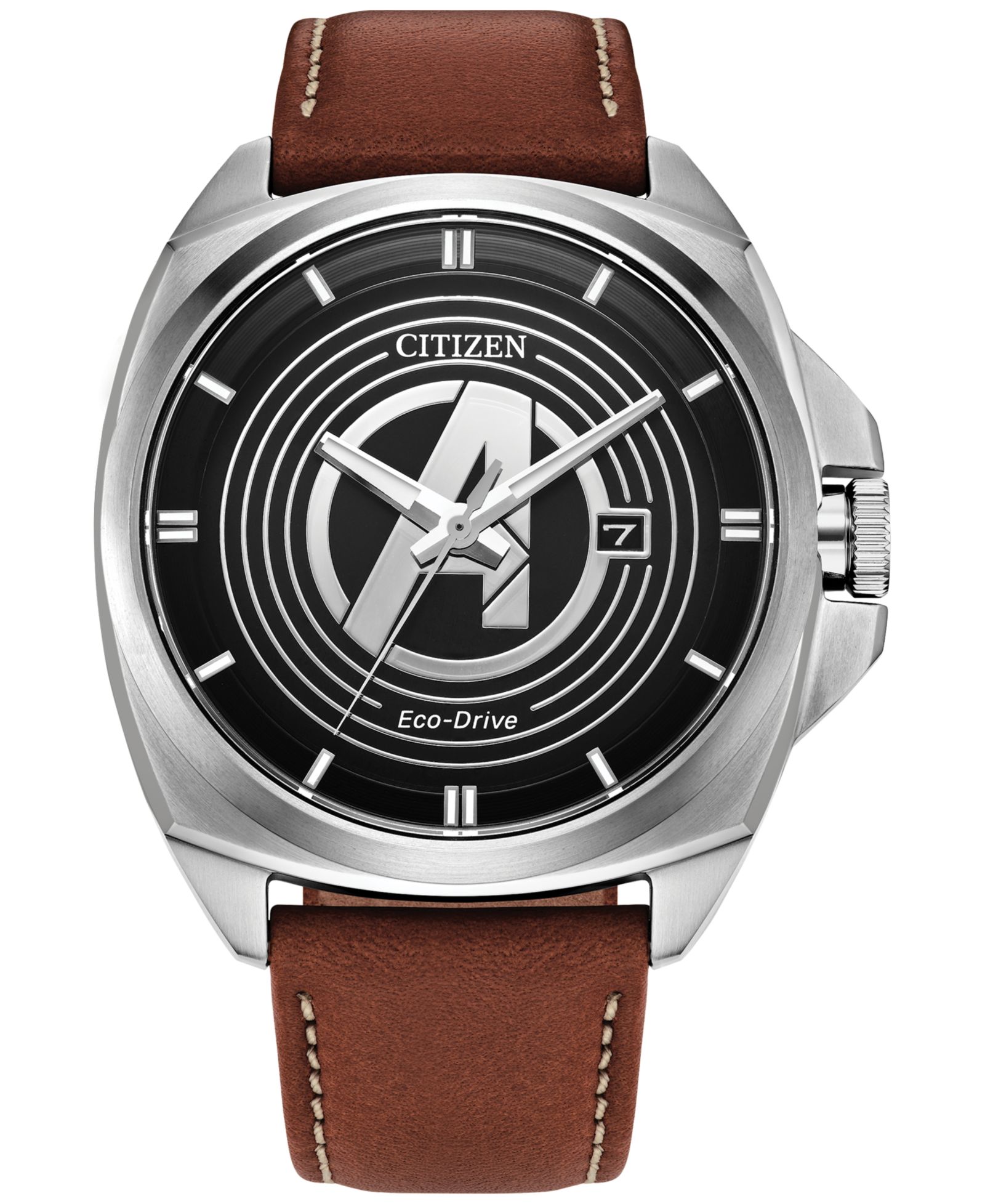 Мужские часы Citizen Eco-Drive Marvel Classic Avengers Legacy с коричневым кожаным ремешком, 42mm