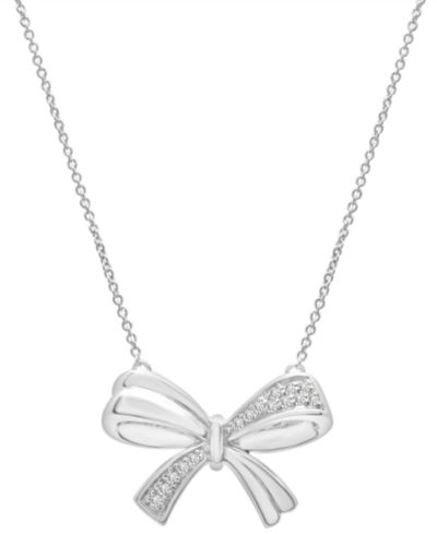Diamond Bow 17" Pendant Necklace (1/10 ct. t.w.) in Sterling Silver