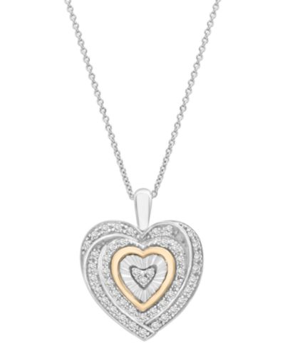 Diamond Heart 18" Pendant Necklace (1/4 ct. t.w.) in Sterling Silver and 14k Gold-Plate, Created for Macy's