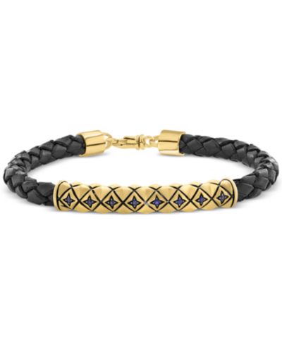 EFFY® Men's Sapphire (1/6 ct. t.w.) Braided Leather Bracelet in 18k Gold Over Sterling Silver