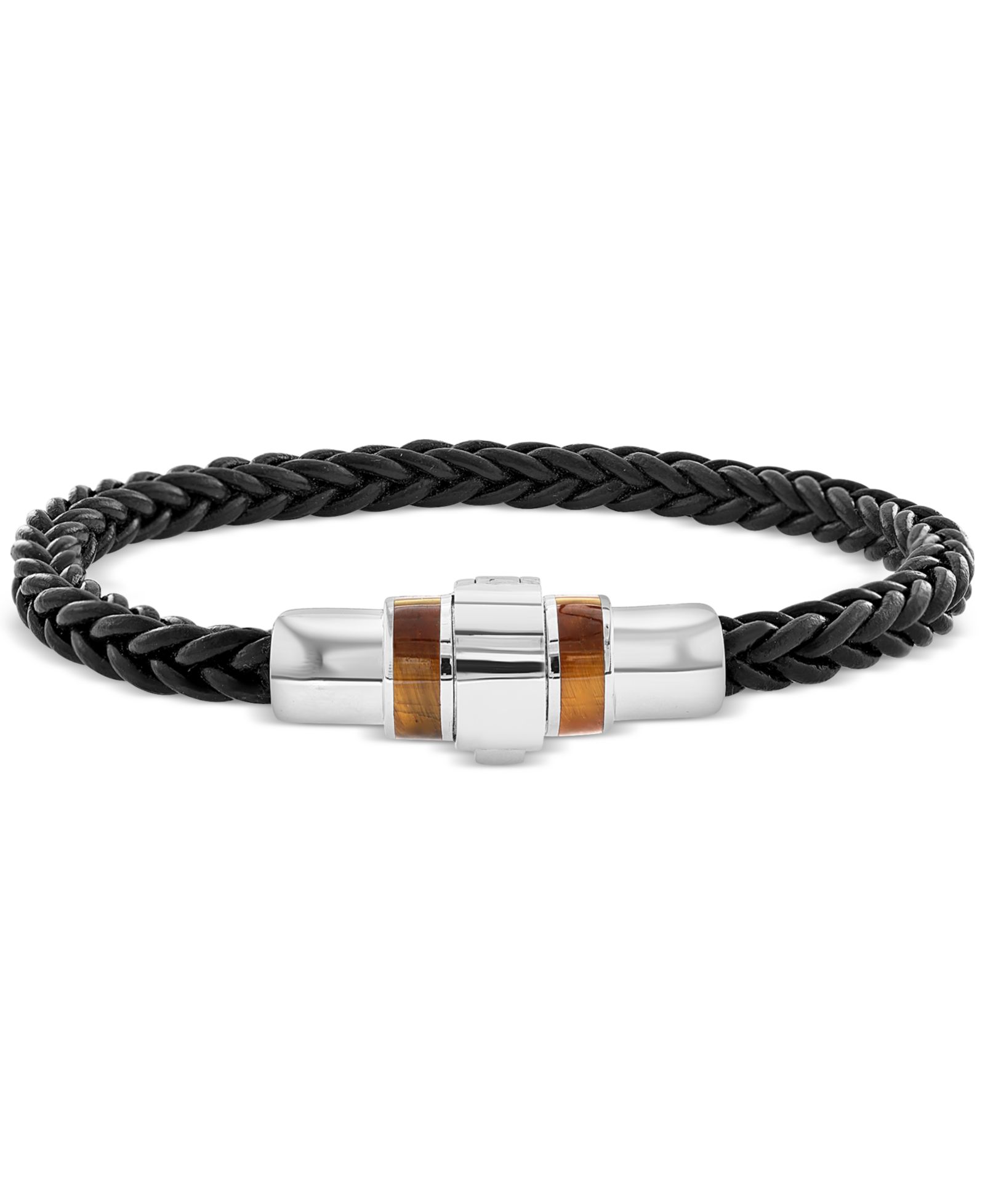 EFFY® Мужской браслет из плетеной кожи с Tiger's Eye (12 x 5mm) в Sterling Silver
