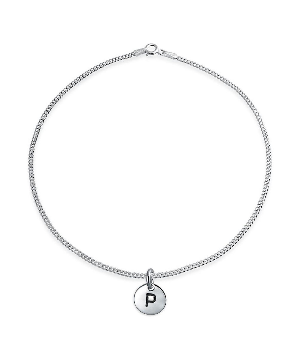 Браслет-анклет Bling Jewelry Circle Disc Charm Alphabet Initial V Sterling Silver 9"