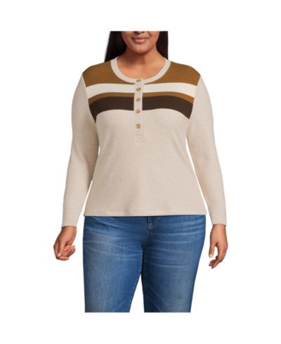 Lands' End Plus Size женский уютный топ Henley в рубчик с длинными рукавами