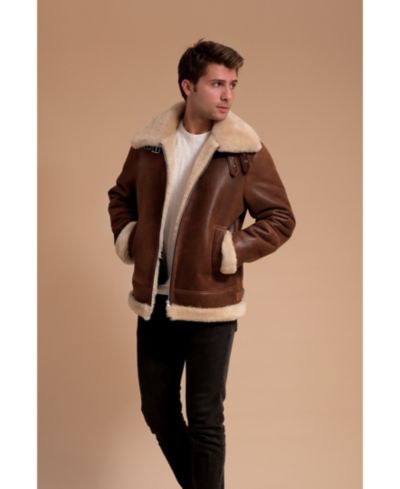 Furniq UK Men's Leather Shearling Aviator Jacket, Created for Macy's