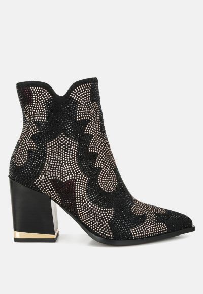 London Rag Women's Zarka Rhinestones Embellished Block Heel Boots