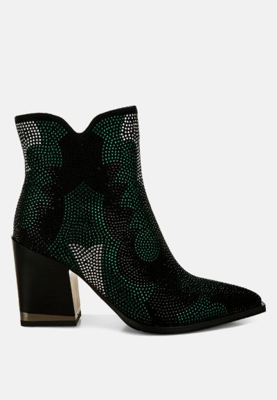 London Rag Women's Zarka Rhinestones Embellished Block Heel Boots