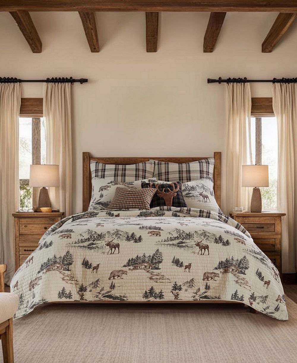Levtex Home Lodge Toile Reversible 3-Piece Quilt Set, Full/Queen
