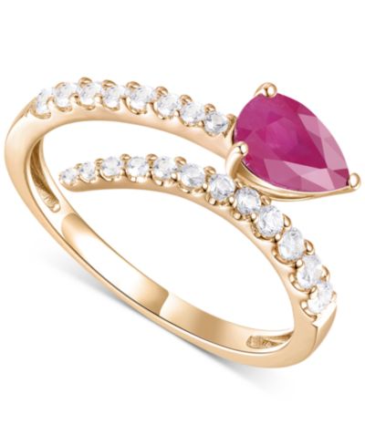 Emerald (5/8 ct. t.w.) & Diamond Bypass Ring (1/3 ct. t.w.) in 14k Yellow Gold (Also Available in Ruby & Sapphire)