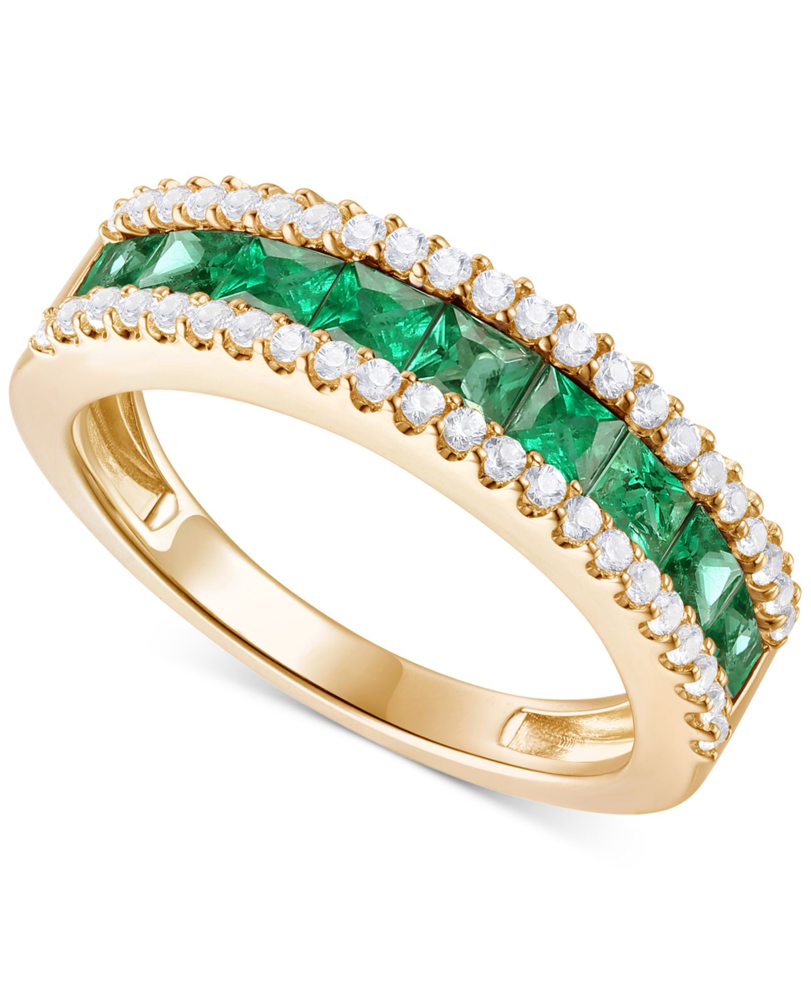 Emerald (1 ct. t.w.) & Diamond (1/3 ct. t.w.) Channel Set Band in 14k Gold (Also available in Ruby & Sapphire)