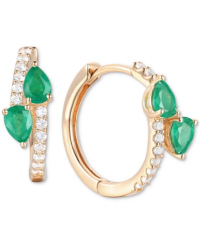 Серьги-кольца Macy's с сапфиром, рубином или изумрудом и бриллиантом в 14k Gold или White Gold