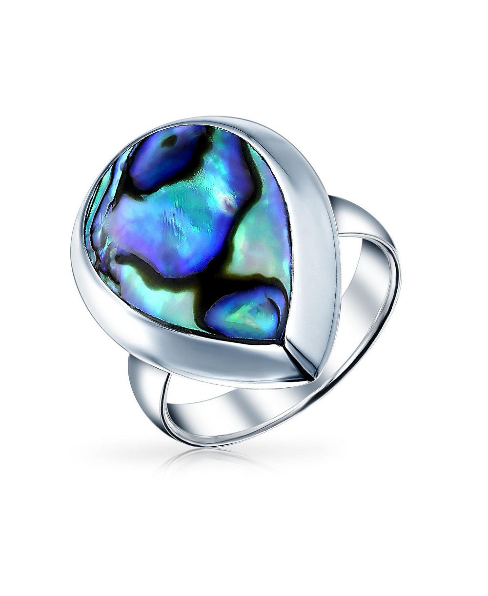 Bling Jewelry Rainbow Abalone Bezel Set Large Teardrop Statement Ring 925 Sterling Silver