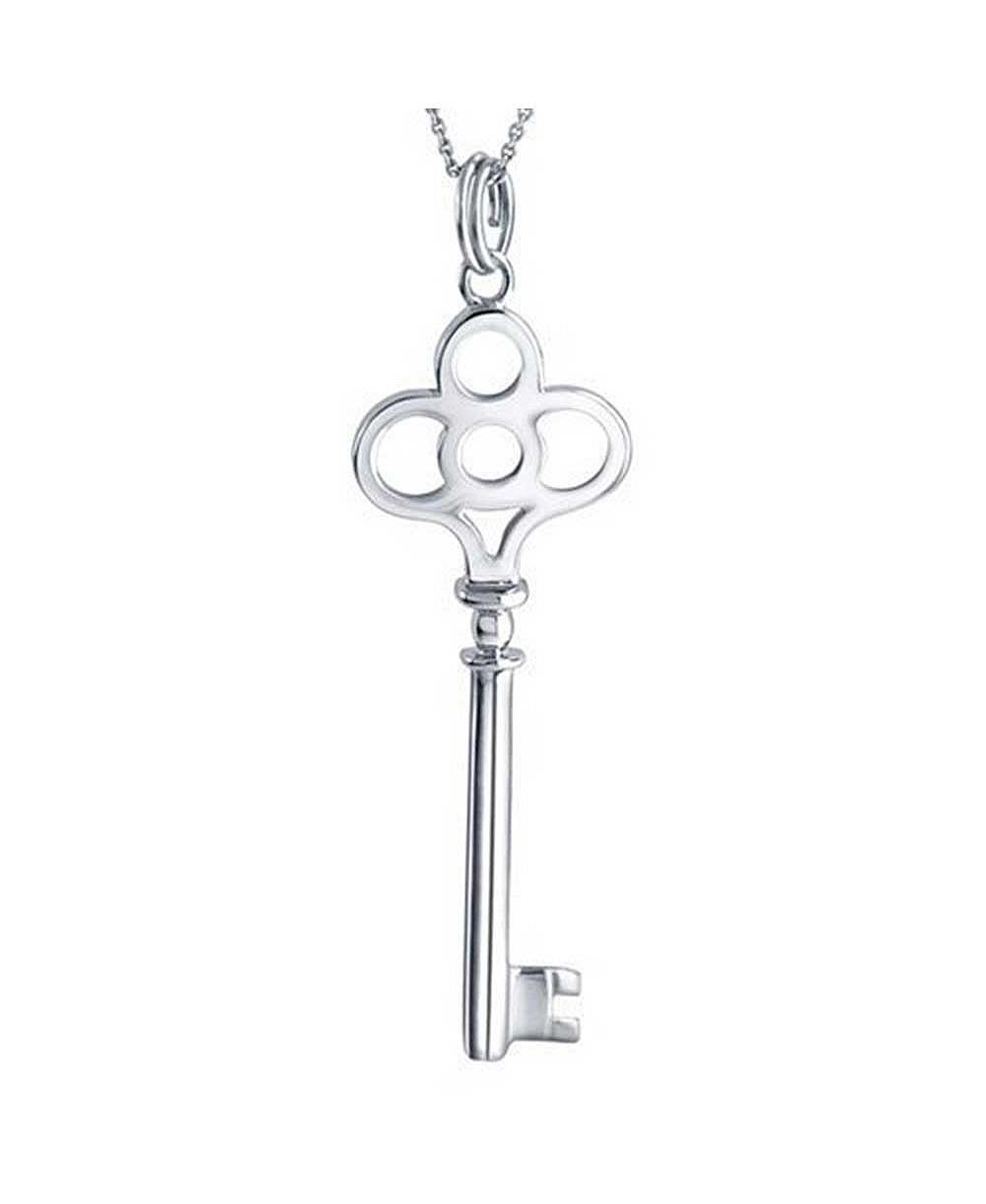 Bling Jewelry Dainty Crown Key Shape Pendant Necklace Statement .925 Sterling Silver