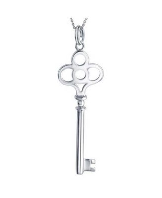 Bling Jewelry Dainty Crown Key Shape Pendant Necklace Statement .925 Sterling Silver