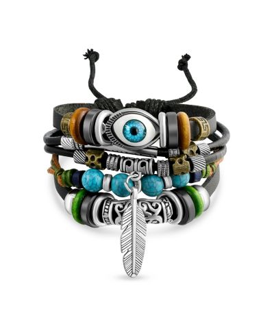 Браслет Bling Jewelry Boho Evil Eye из кожи с бусинами