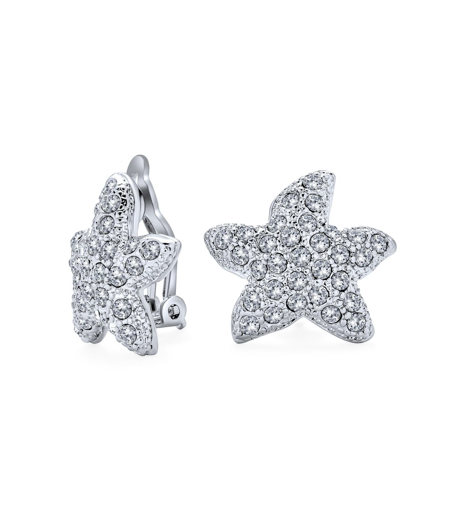 Bling Jewelry Nautical Beach Crystal Starfish Clip On Серьга Non Pierced Silver Plated