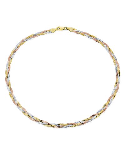 Bling Jewelry Трехцветное плетеное ожерелье змеиной цепи с позолотой розового золота на стерлинговом серебре, 16"
