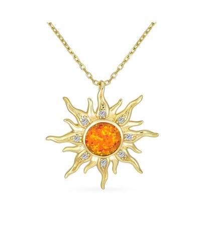 Кулон на цепочке с цирконием и огненным опалом, позолоченное серебро, Bling Jewelry