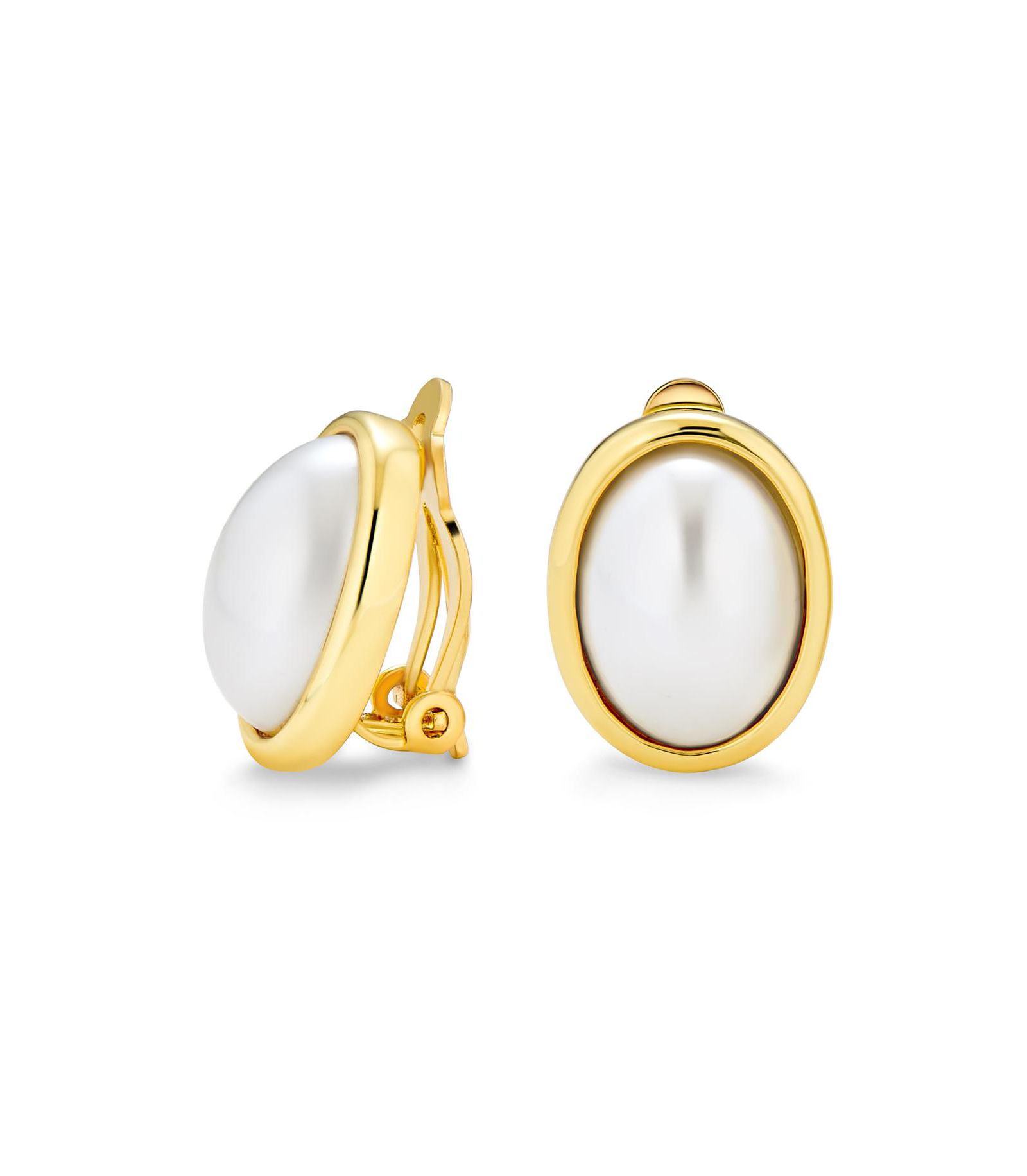 Серьги Bling Jewelry Classic Faux White Pearl Clip On 14K Gold Plated