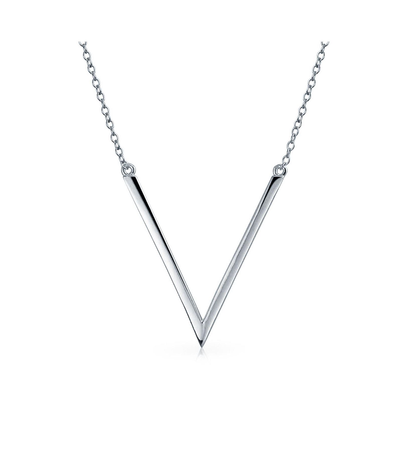 Bling Jewelry Minimalist Geometric Chevron V Pendant Necklace .925 Sterling Silver