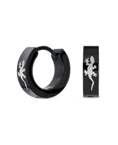 Bling Jewelry Men's Black Gecko Lizard Mini Hoop Huggie Earrings Stainless Steel