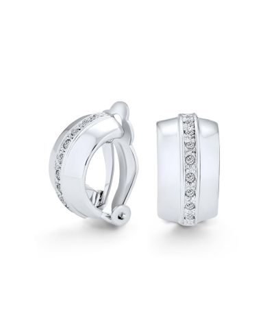 Серьги Bling Jewelry Crystal Wide Half Hoop Clip On