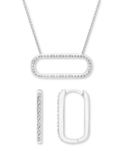 Набор из 2 шт.: подвеска Diamond Open Link и серьги в тон, стерлинговое серебро