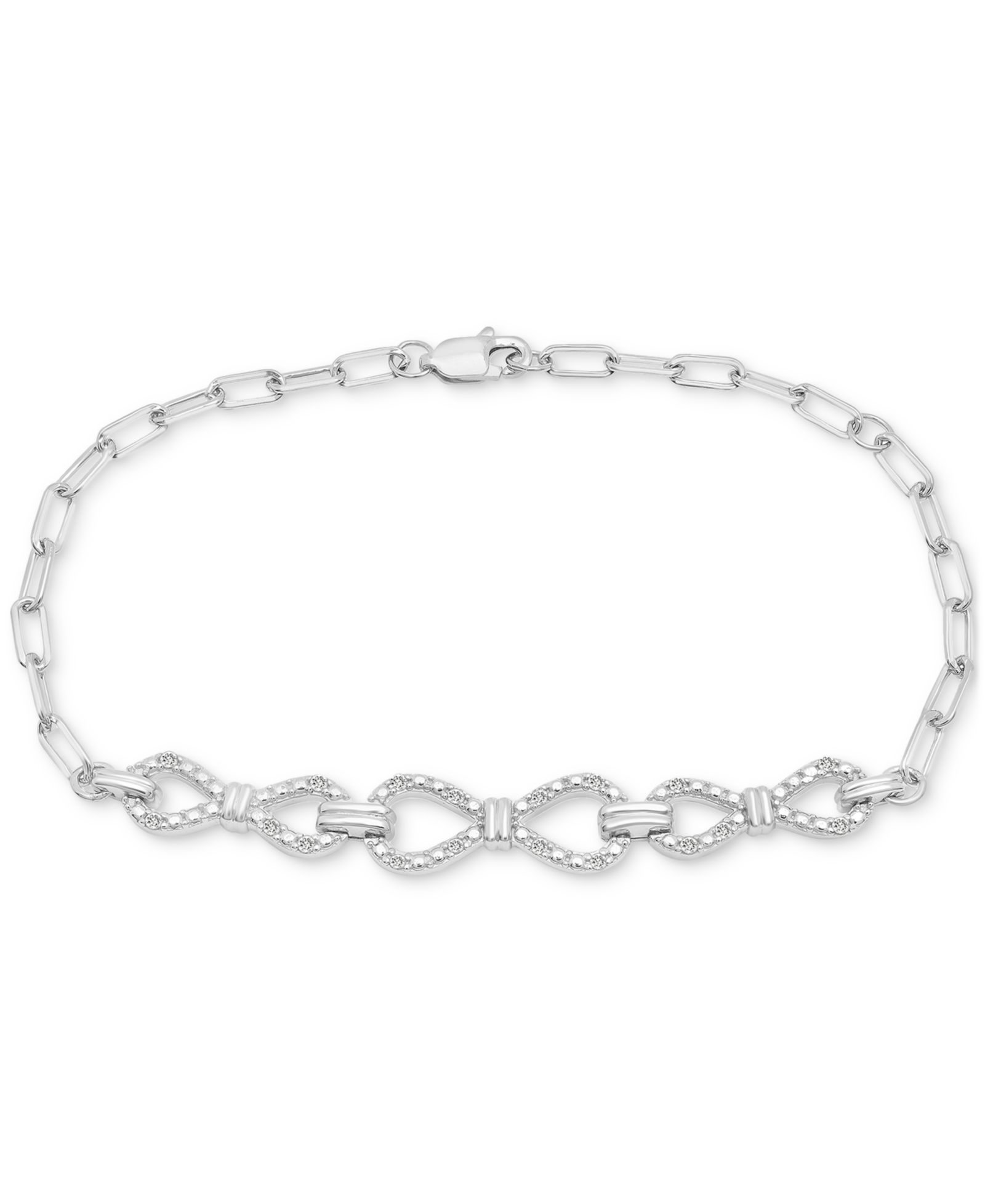 Браслет из стерлингового серебра с цепочкой Diamond Bow Chain Paperclip Link (1/6 карата суммарно)