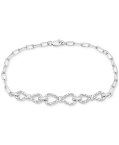 Diamond Bow Chain Paperclip Link Bracelet (1/6 ct. t.w.) in Sterling Silver, Created for Macy's