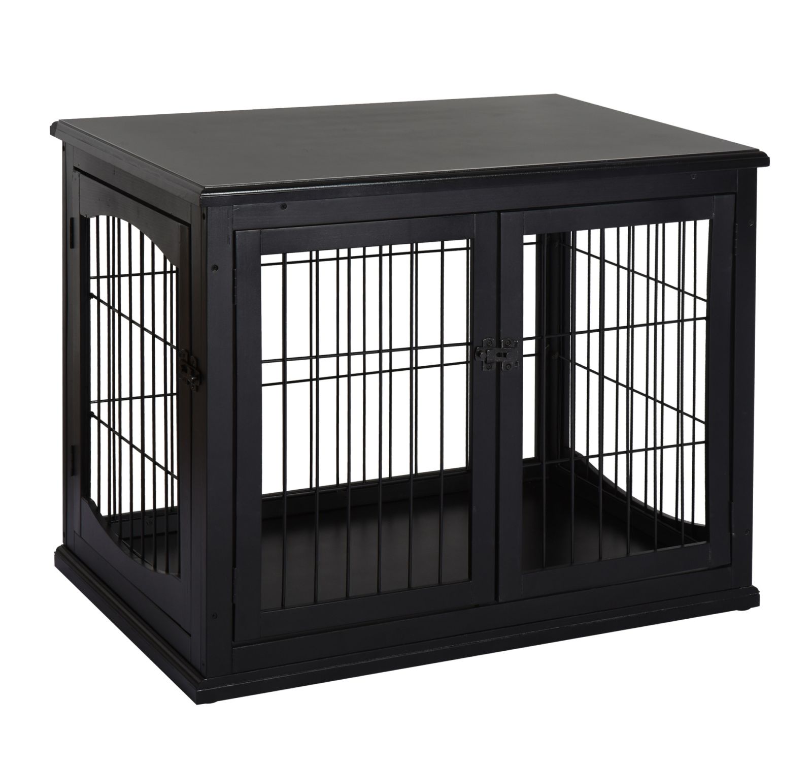 Dog Crate Furniture, Small Dog Cage End Table with Two Opening Sides, Lockable Door, Puppy Kennel Indoor, Cute and Decorative, Black
