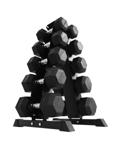 BalanceFrom Signature Alloy Steel Rubber Encased Hex Dumbbell Set, Black