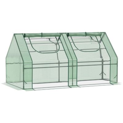 6' x 3' x 3' Portable Greenhouse, Garden Green House with 2 PE/Plastic Covers, Steel Frame and 2 Roll Up Windows, Green