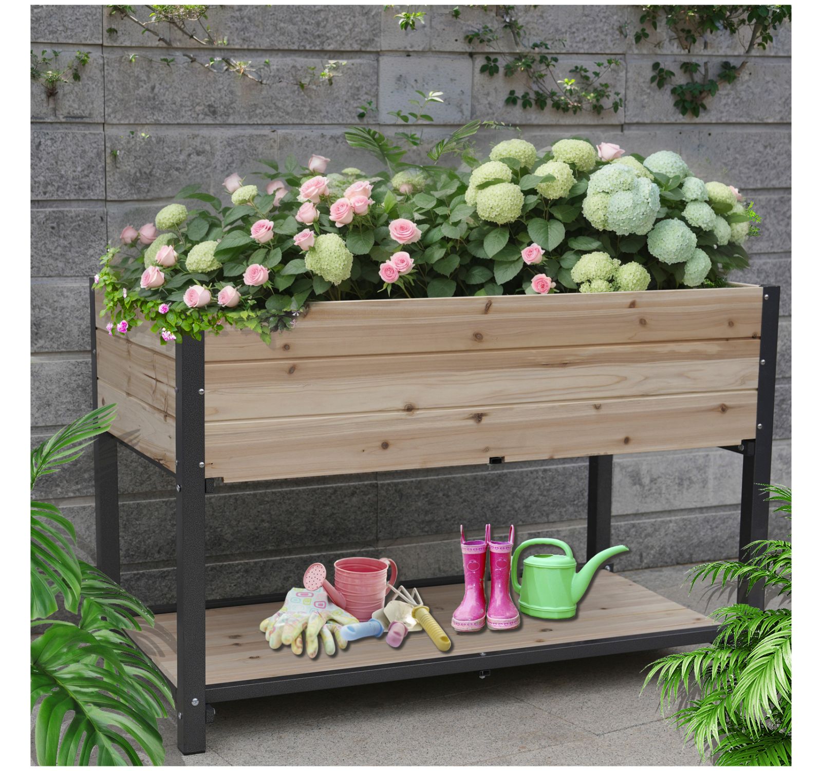 Streamdale Furniture Streamdale 45" Iron-Wood Raised Garden Beds w/ Storage