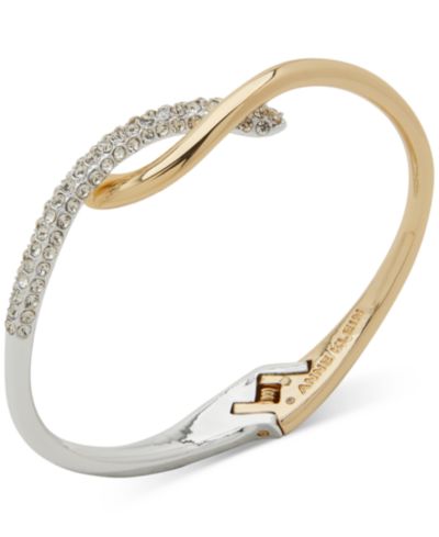 Anne Klein Two-Tone Crystal Pavé Twist Crossover Bangle Bracelet