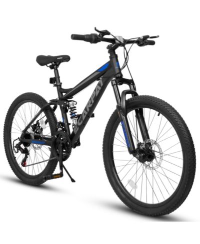 Streamdale Furniture Mountain Bike 24 Inch Wheels, 21-Speed Full Suspension Mens Womens Trail Commuter City Mountain Bike, High Carbon Steel Frame Disc Brakes Grip Shifter Front Fork Rear Shock Absorber Bicycles