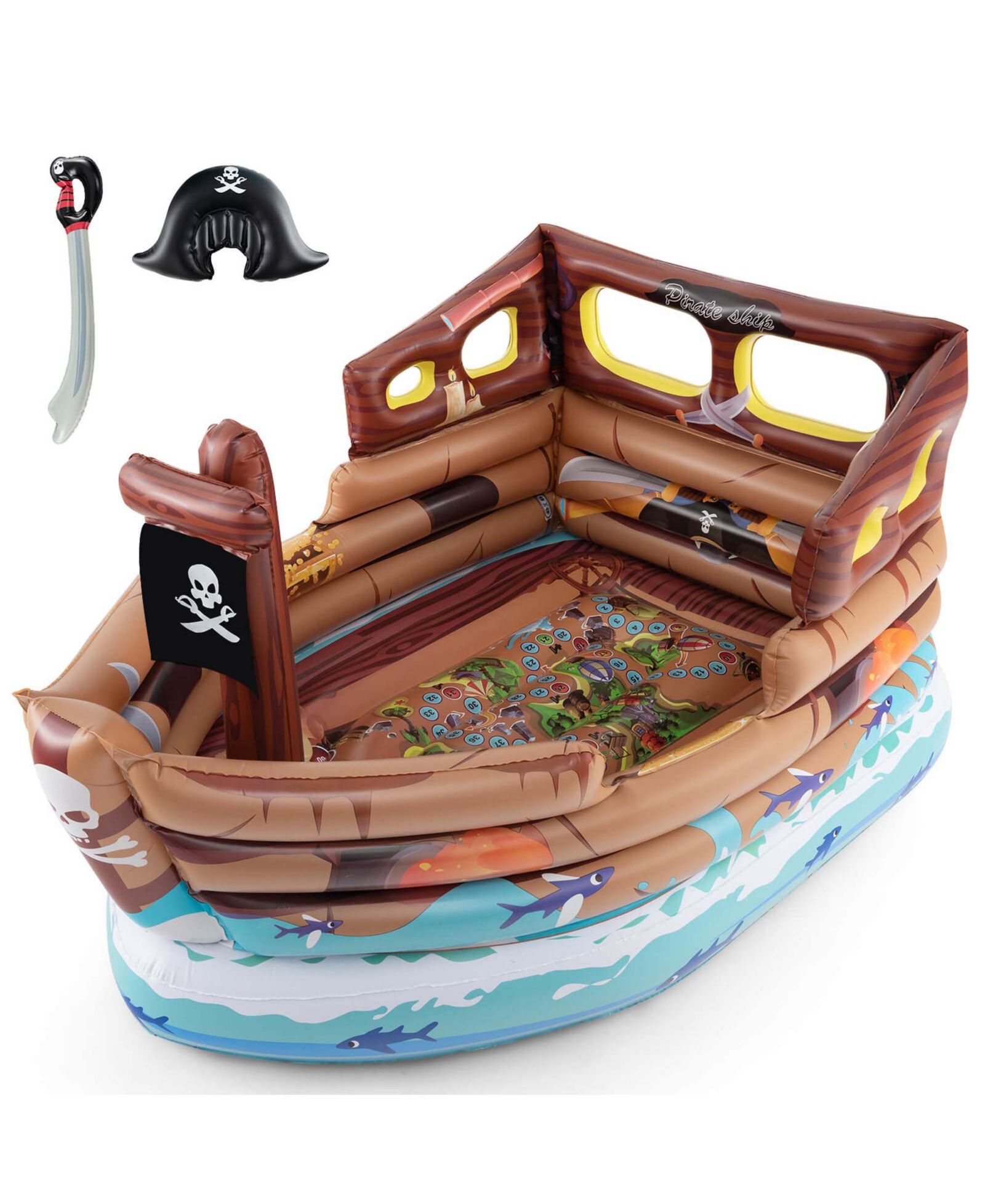 Надувной игровой домик в виде пиратского корабля Costway с встроенным мотором и игрушечным мечом