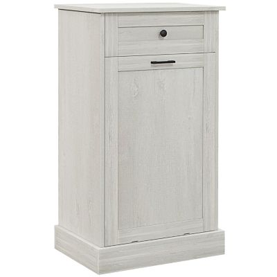 Kitchen Tilt Out Trash Bin Cabinet Free Standing Recycling Cabinet Trash Can Holder With Drawer, Light Gray