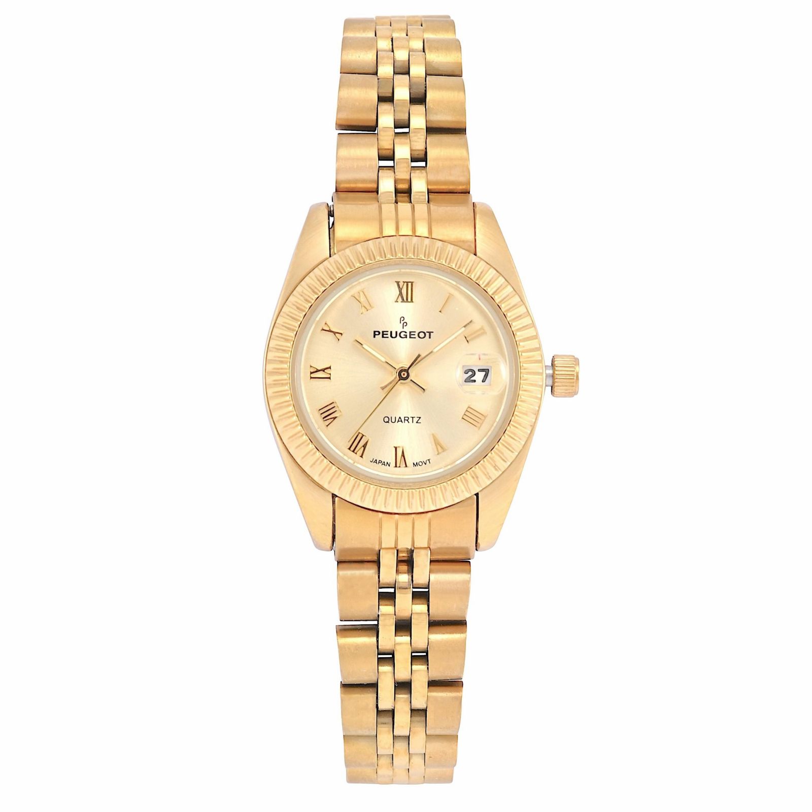 Peugeot Women's Gold-Tone 25mm Fluted Bezel Steel Bracelet Watch with Gold Dial