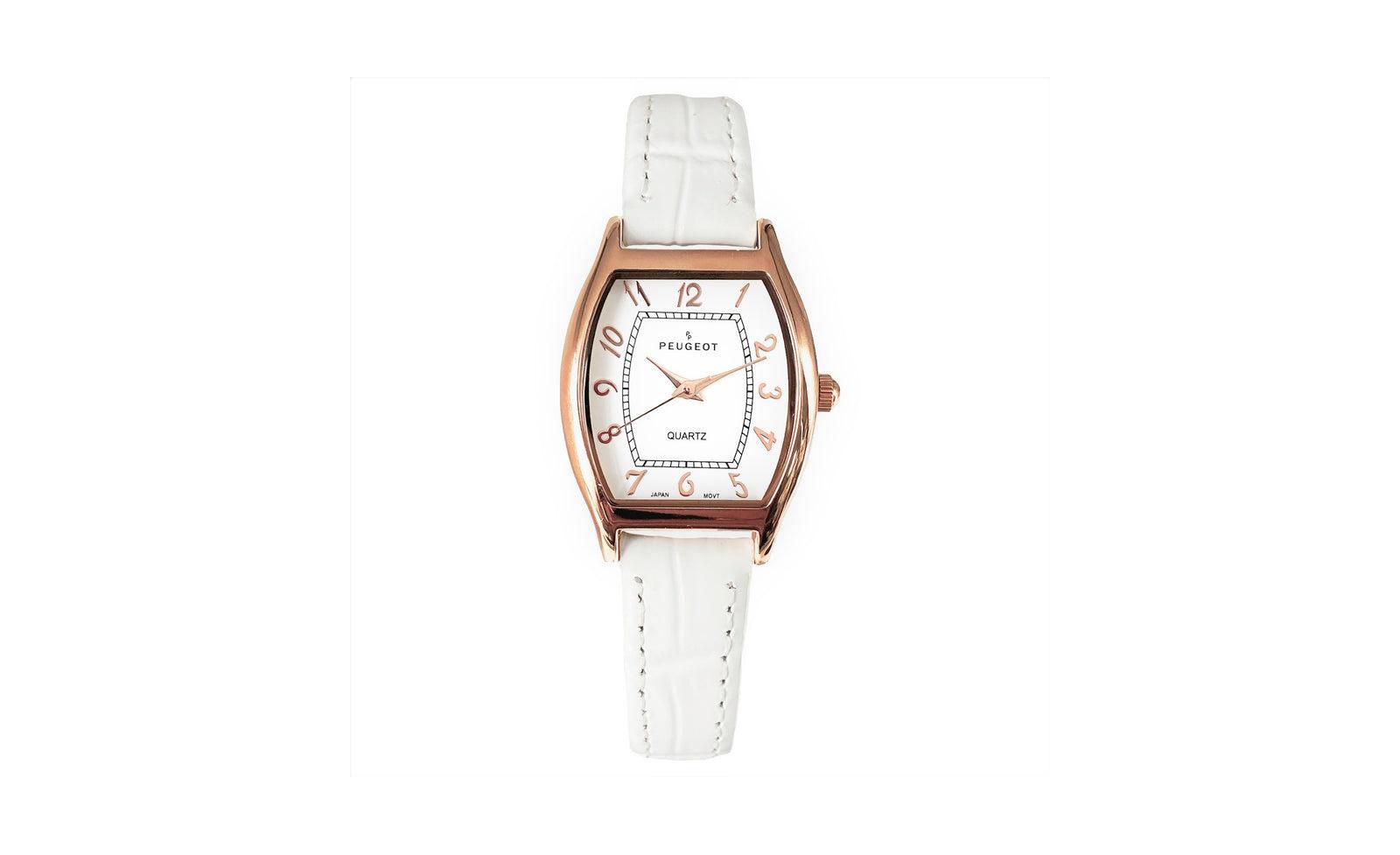 Peugeot Women 26 x 32mm Cushion Shape Watch with White Leather Band