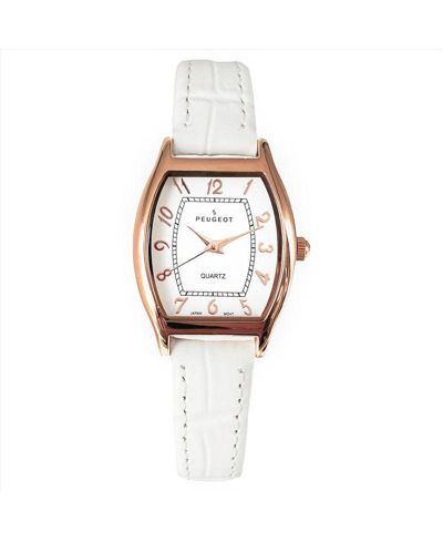 Peugeot Women 26 x 32mm Cushion Shape Watch with White Leather Band