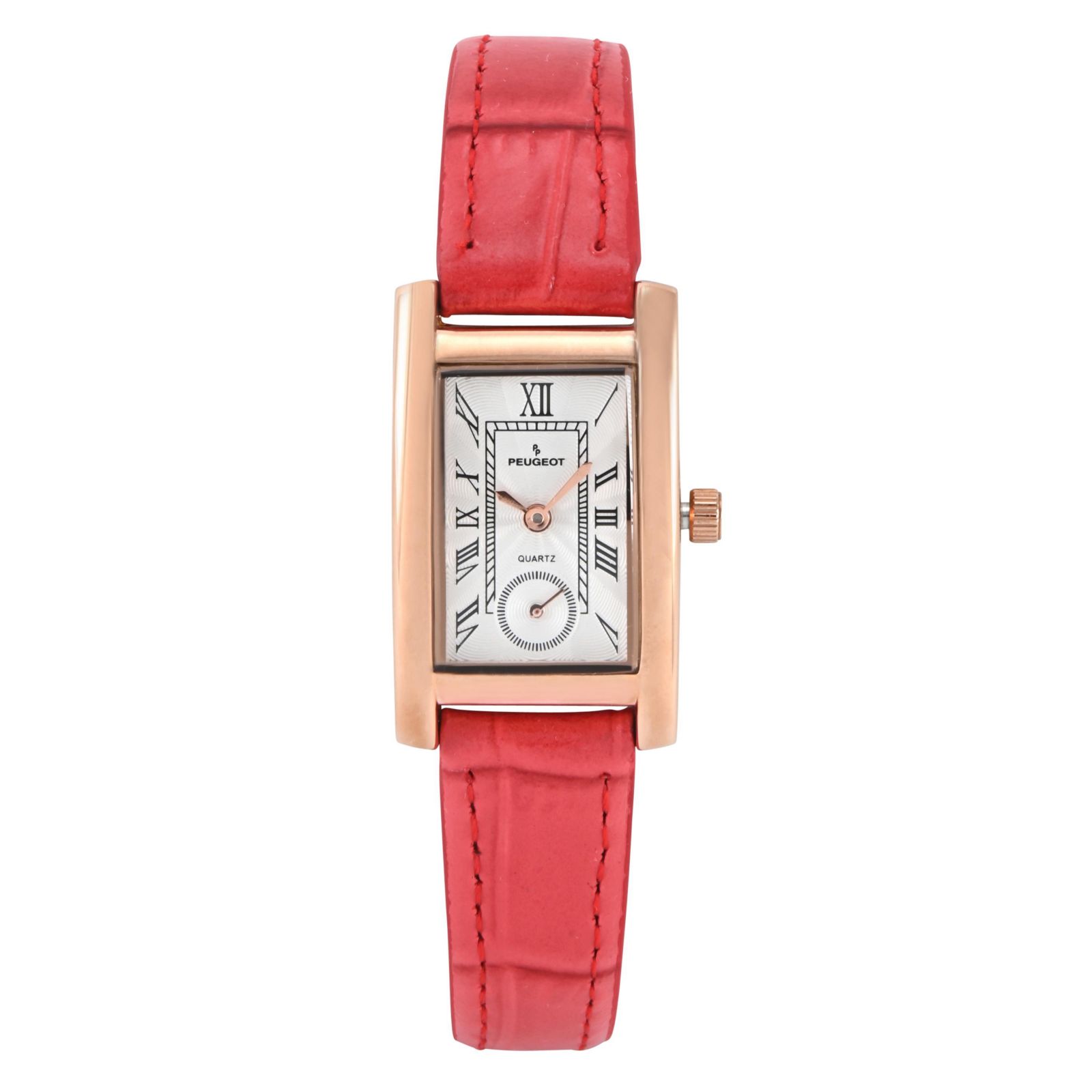 Peugeot Women's Contour Tank Shape Case Red Watch with Roman Numerals