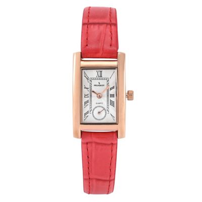 Peugeot Женский Contour Tank Shape Case Red Watch with Roman Numerals