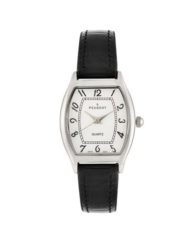 Женские часы Peugeot 26 x 32mm Cushion Shape с черным кожаным ремешком