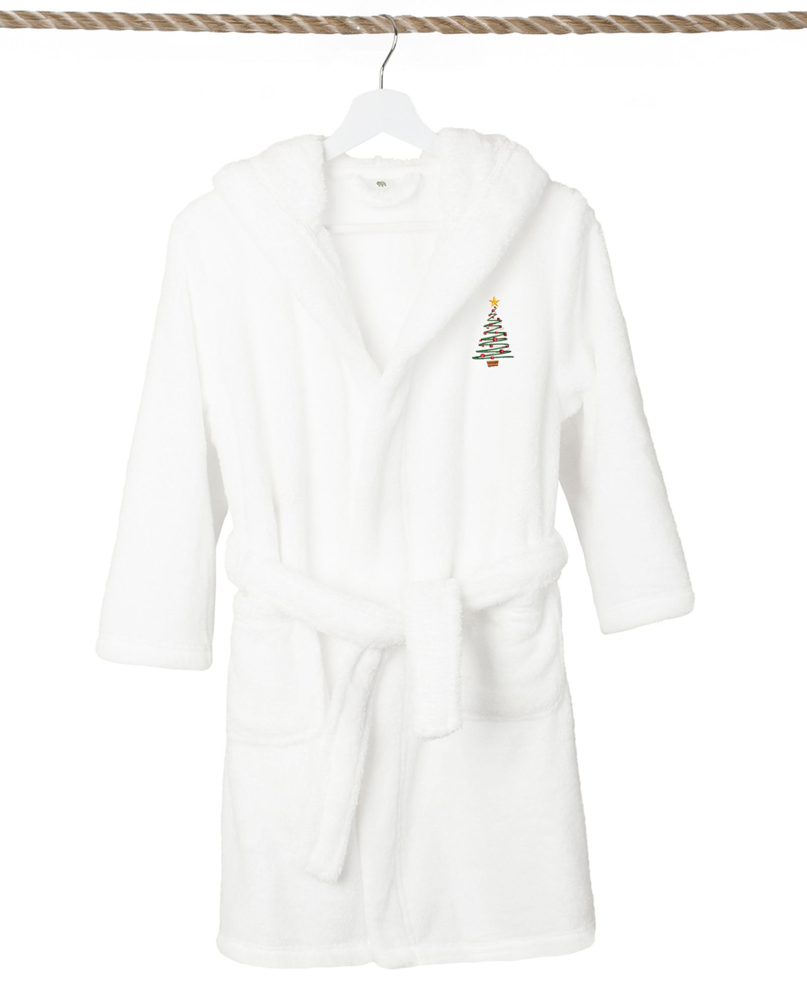 Linum Home Christmas Tree Kids Super Plush Double Brushed Hooded Bathrobe