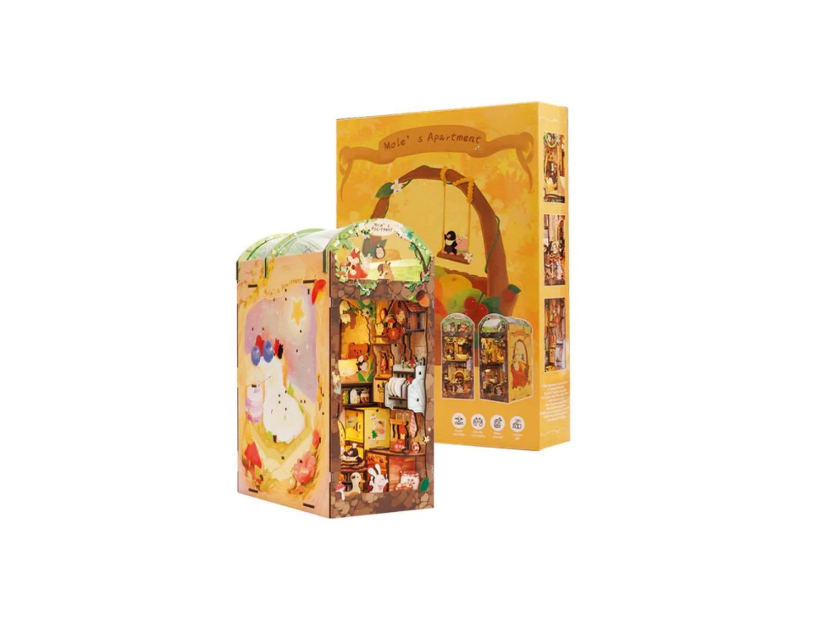 Набор для создания миниатюрного домика Cutebee DIY Book Nook с LED светом, Квартира Крота