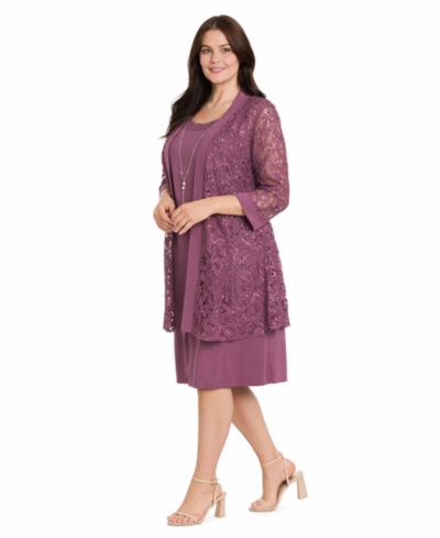 R & M Richards Женский 2-Pice. Sequined Lace Jacket & Necklace Dress Set