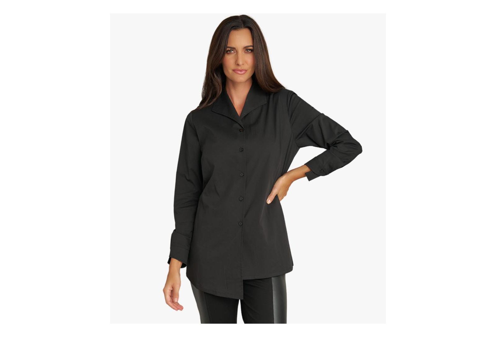 Stella Carakasi Women's Long Sleeves Cotton Poplin Asymmetrical Unique Cuff Transformation Tunic