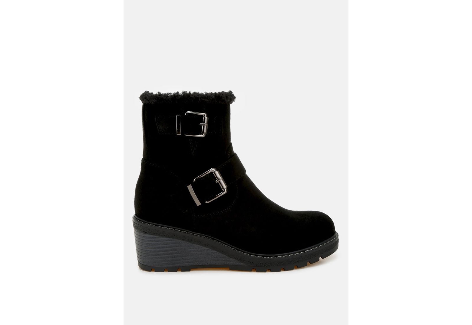 London Rag Women's Big horn Faux Fur Harness Boots
